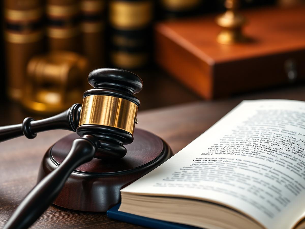 Brass gavel and law book